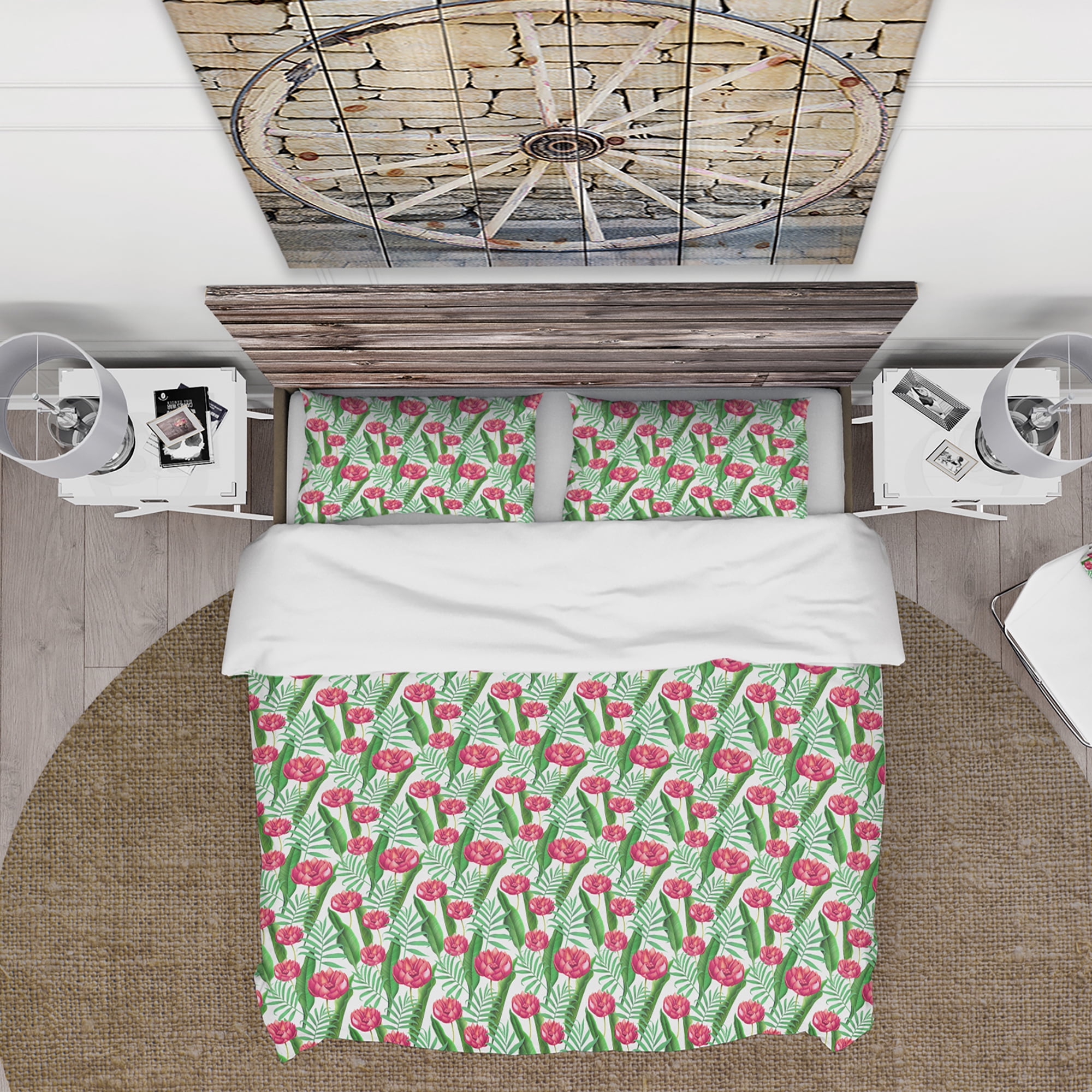 Designart 'Red Tropical Flowers' Floral Duvet Cover Set