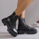 thumbnail image 4 of NECHOLOGY Zapatos Botines de mujer Nuevas botas de mujer con hebilla de cuero con cordones y parte inferior gruesa botas Matsutake pantalones cortos para motocicleta con cabeza redonda (Black 8), 4 of 6