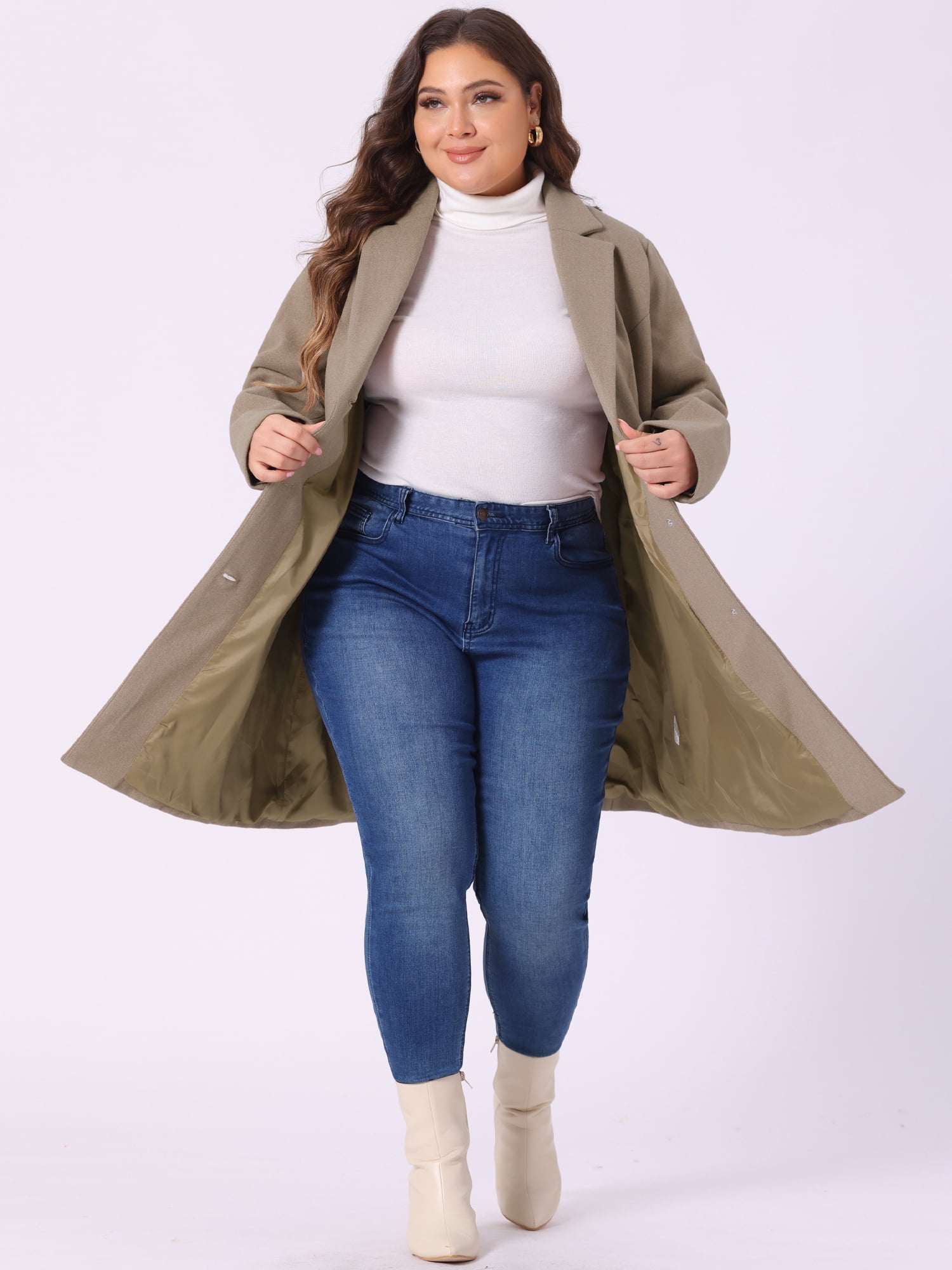 DARING DIVA Women's Plus Size Notched Lapel Single Breasted Trench Coat 4X Light Brown