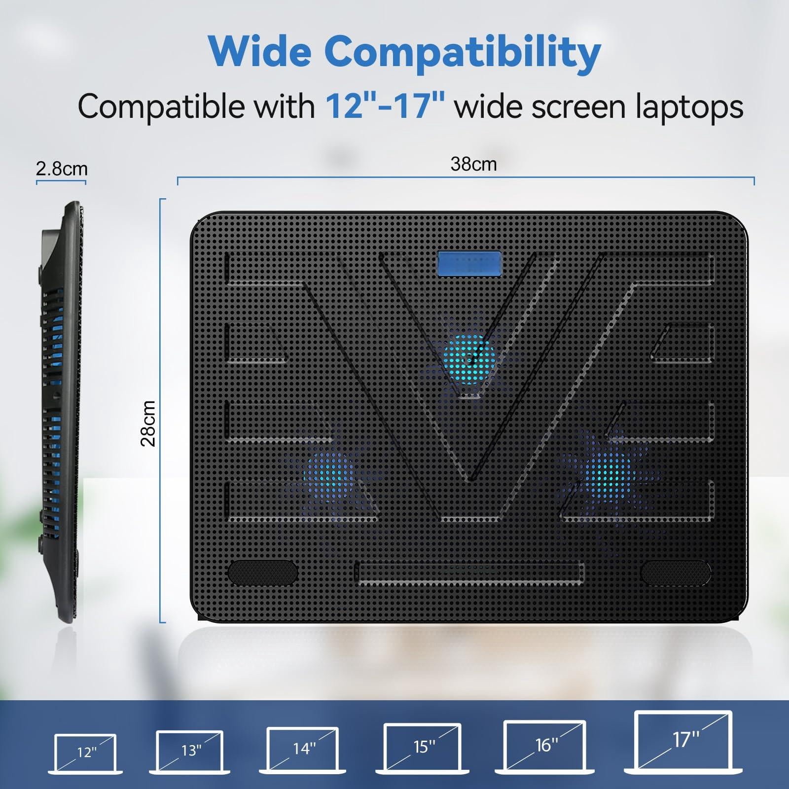 Laptop Pad  Portable Slim Quiet Usb Notebook Cooler Stand Chill Mat With 3 Blue Led Fans Fits 12-17 Inches (black)
