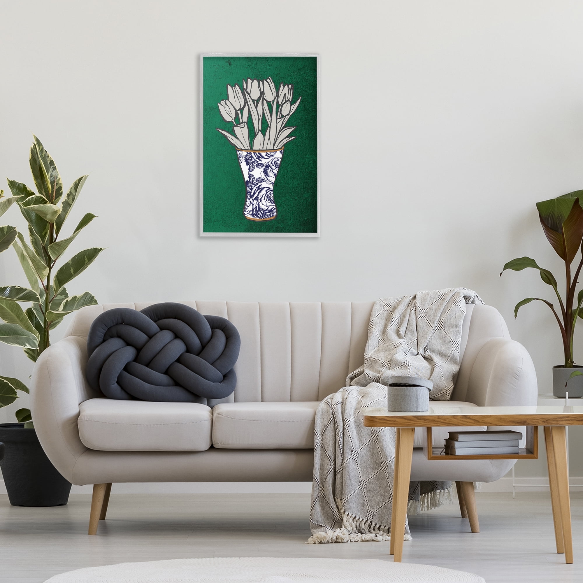 Stupell Industries Tulip Bouquet Vase Botanical & Floral Painting Gray Framed Art Print Wall Art, 20 x 30
