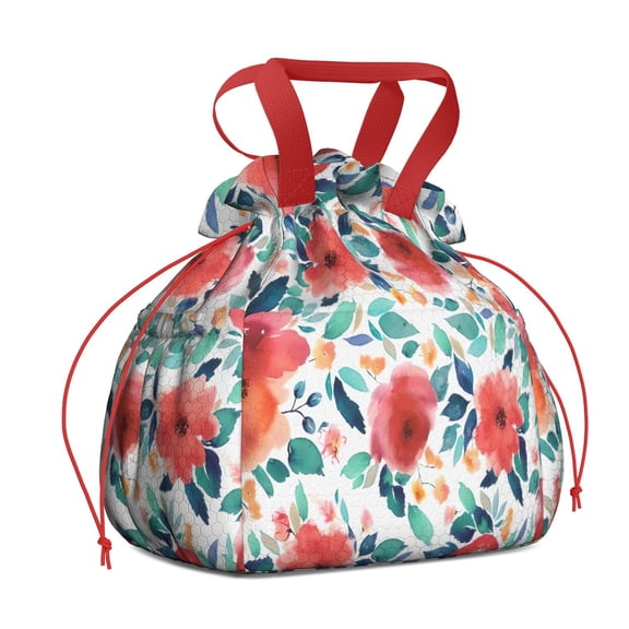 Pioneer Flower Floral Print Pattern Drawstring Lunch Bag Women - Drawstring Lunch Bag Insulated for Work Office - Stain-Resistant Large Lunchbags for Women with Multi-Pockets