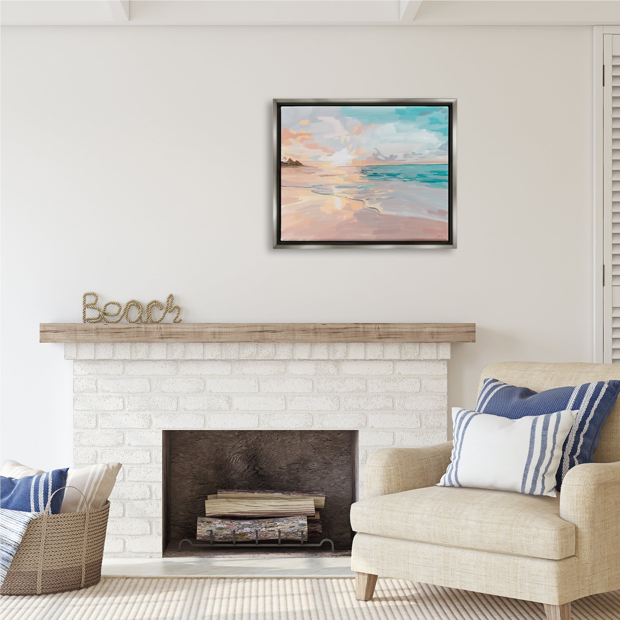 Stupell Industries Abstract Beach Sunset Nature Painting Gray Floater Framed Art Print Wall Art, 31 x 25