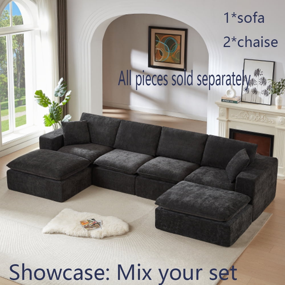 Miniyam 30" x 79" Black Left or Right Facing Chaise Lounge, Modular Add-On to Build L-Shape or U-Shape Sectional Sofa