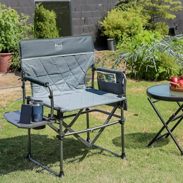 Heavy Duty Camping Chair with Compact Size, Portable Directors Chair with Side Table and Pocket for Camping, Lawn, Sports and Fishing, Supports Up to 400lbs,Grey