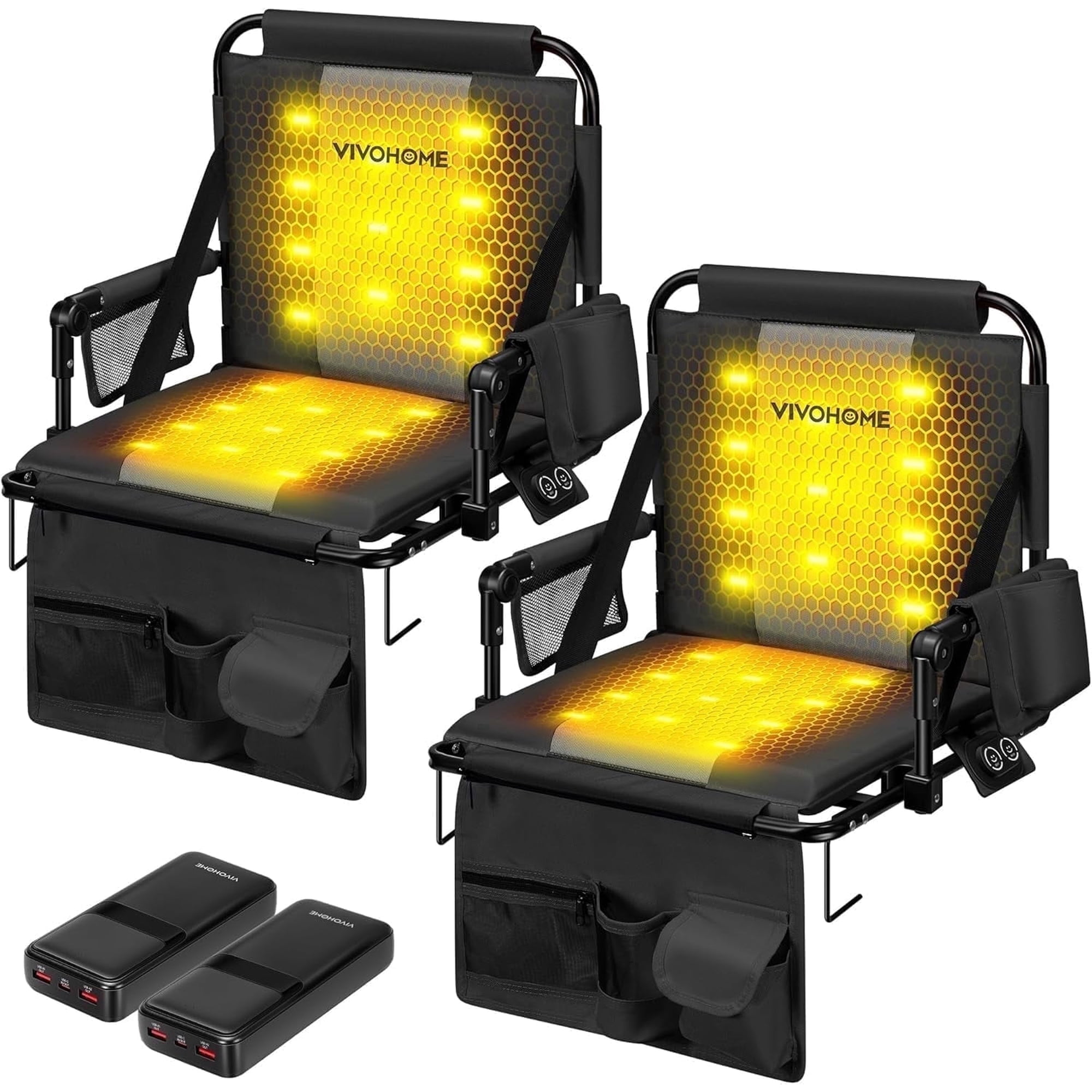 SPECSTAR 35W Heated Stadium Seats 2-Pack w/ 20000mAh Power Bank, 3 Heat Levels, Black&Gray