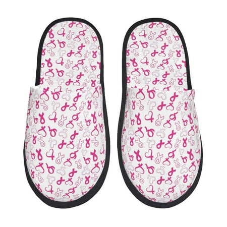 

Rateoe Breast Cancer Awareness4 Pattern Fuzzy Slippers Fuzzy Soft House Slippers Plush Furry Warm Cozy Open Toe Fluffy Home Shoes-Large