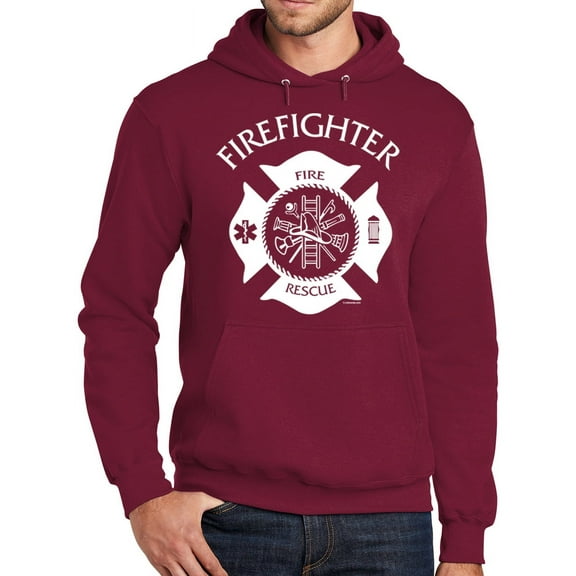 Mens Adult Firefighter Fireman Hoodie Sweatshirt, Small Cardinal