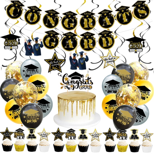 Decoración de globos para fiesta de graduación 2023 (incluye espiral), felicitaciones por la decoración de pancartas de graduación, felicitaciones por los suministros para la fiesta de graduación Deco