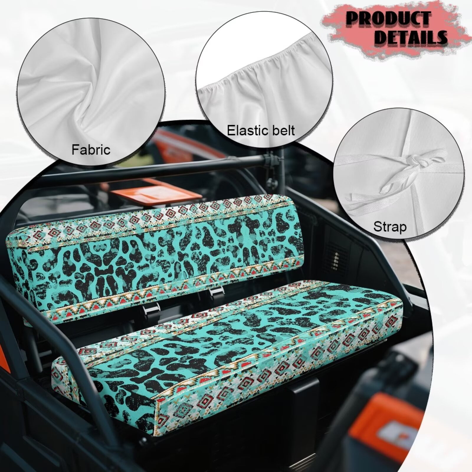 Uorisanigo UTV Front Bench Seat Cover Scratch-Proof Blue Aztec Cow Print Mule Seat Cover Compatible with Kawasaki Mule 3020 2003 2002 200 UTV Pioneer Seats Accessories