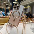 thumbnail image 1 of Crossbody Lanyard Gradient Glitter Magnetic Case For iPhone 15 14 13 12 11 Pro Max Plus For Magsafe Plating Soft TPU Back Cover, 1 of 7