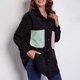 thumbnail image 4 of Camisa holgada de longitud media para mujer, chaqueta con botones de pana, abrigo de manga larga con paneles y hombros caídos, bolsillo de retales verde rosa M, 4 of 7