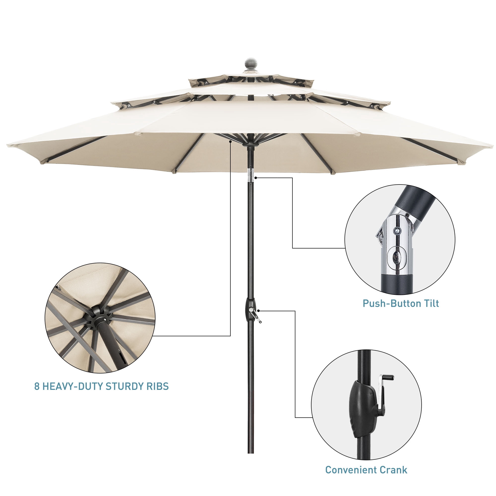 Autlaycil 10' Beige Patio Umbrella 3 Tiers with Tilt and Crank for Outdoor, Pool, Beach, Garden