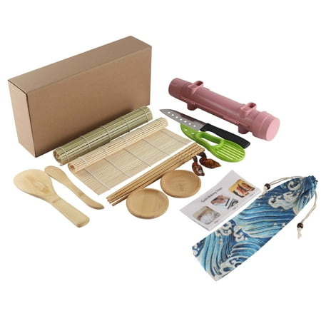 

PloutoRich Sushi Making Kit Sushi Roller Kit with Bamboo Mats Bamboo Chopsticks Avocado Slicer Paddle Sushi Knife Chopsticks Holder Cotton Bag Sushi Roller DIY Sushi Set for Beginners