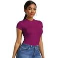 thumbnail image 5 of Women's Round Neck Short Sleeve T Shirts Basic Bodysuits Soft Slim Fit Stretchy Layer Top Classic Jumpsuit, 5 of 5