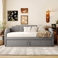 thumbnail image 2 of Twin Size Upholstered Daybed with Pop-Up Trundle and USB Charging Ports, Linen Platform Bed Frame with Storage Drawers, for Guest Room and Living Space, Gray, 2 of 8