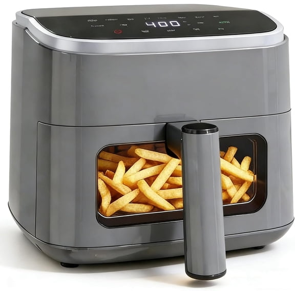 4 Qt Air Fryer with Visible Window, 8-in-1 Digital Controls, 1500W, Nonstick Dishwasher-Safe Basket, 60-Min Timer, Grey