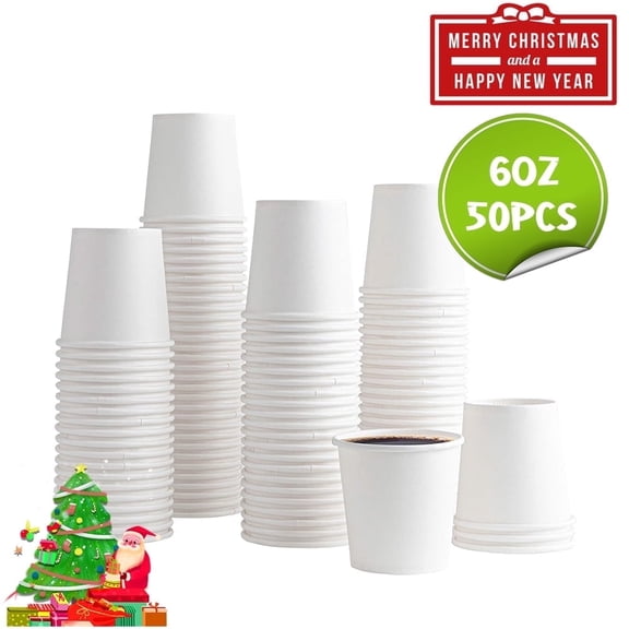 Olurrisa 50-Pack White Paper Disposable Cups – Hot/Cold Beverage Drinking Cup for Water, Juice, Coffee or Tea – Ideal for Water Coolers, Party, or Coffee on the Go’ (6 oz)