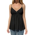 thumbnail image 2 of Women's Sleeveless Babydoll Deep Neck Spaghetti Strap Flared Hem Flowy Tank Top for Daily Wear Black M, 2 of 7