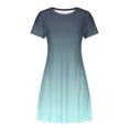 thumbnail image 5 of Sakmal Summer Dresses for Women 2024 Trendy Crew Neck Mid-Length Blue Gradient Short Sleeve with Pocket Loose Fit Basic Shift Dress, 5 of 5