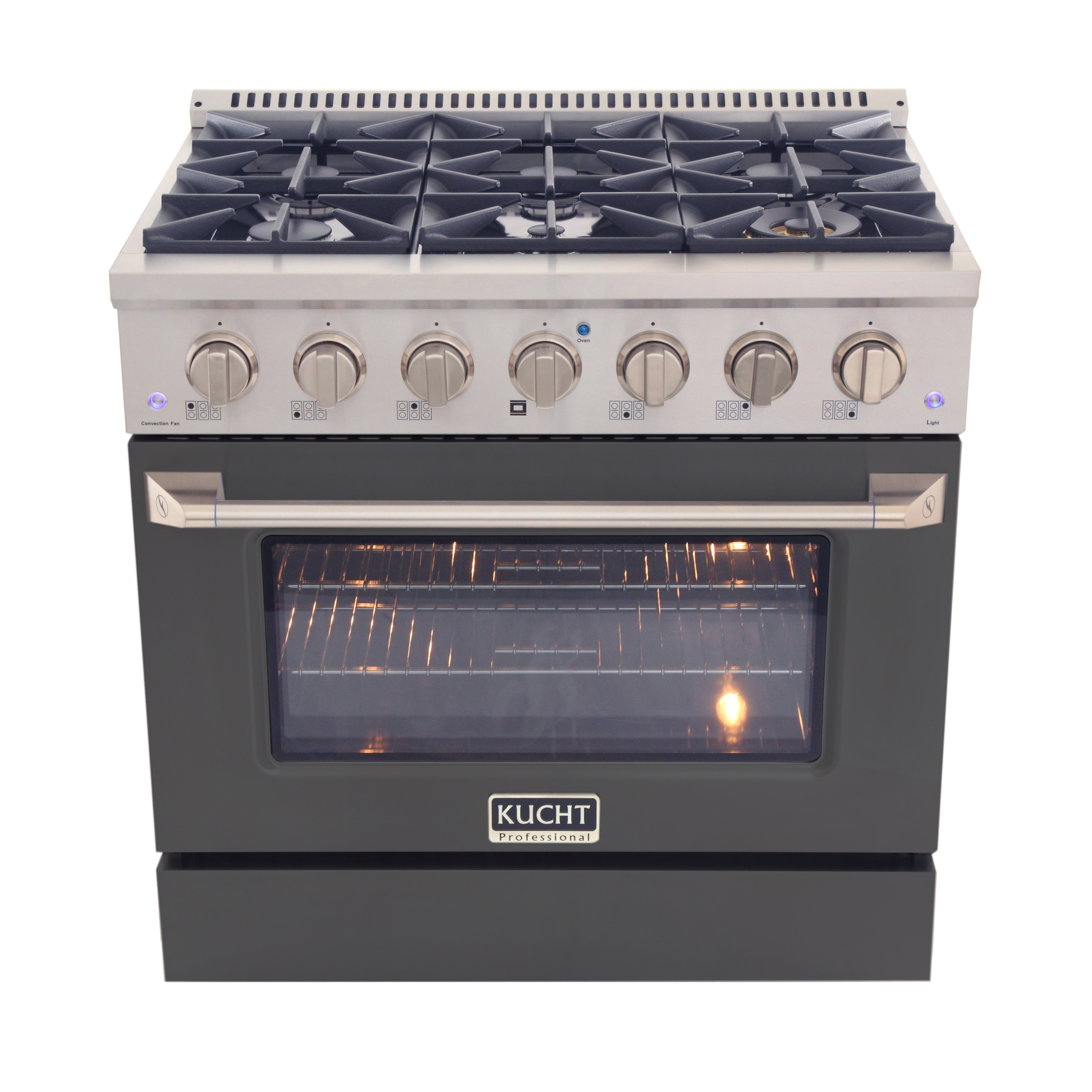 36 in. 5.2 cu. ft Dual Fuel Range for Propane Gas Sealed Burners in Cement Grey.