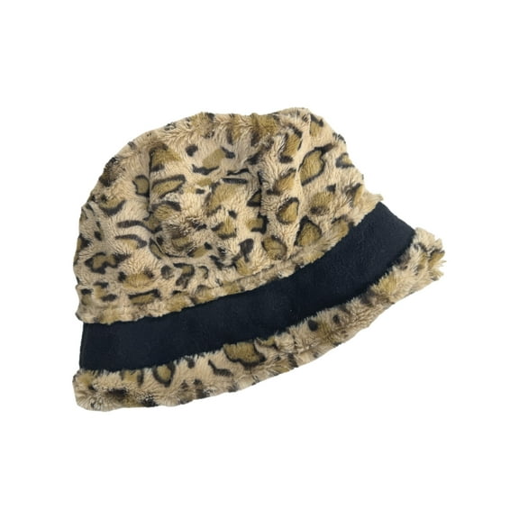 Isotoner Womens Fluffy Brown & Black Leopard Print Bucket Hat Cap