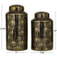 thumbnail image 3 of DecMode 14", 12"H Black Ceramic Floral Decorative Jars with Gold Accents, 2-Pieces, 3 of 7