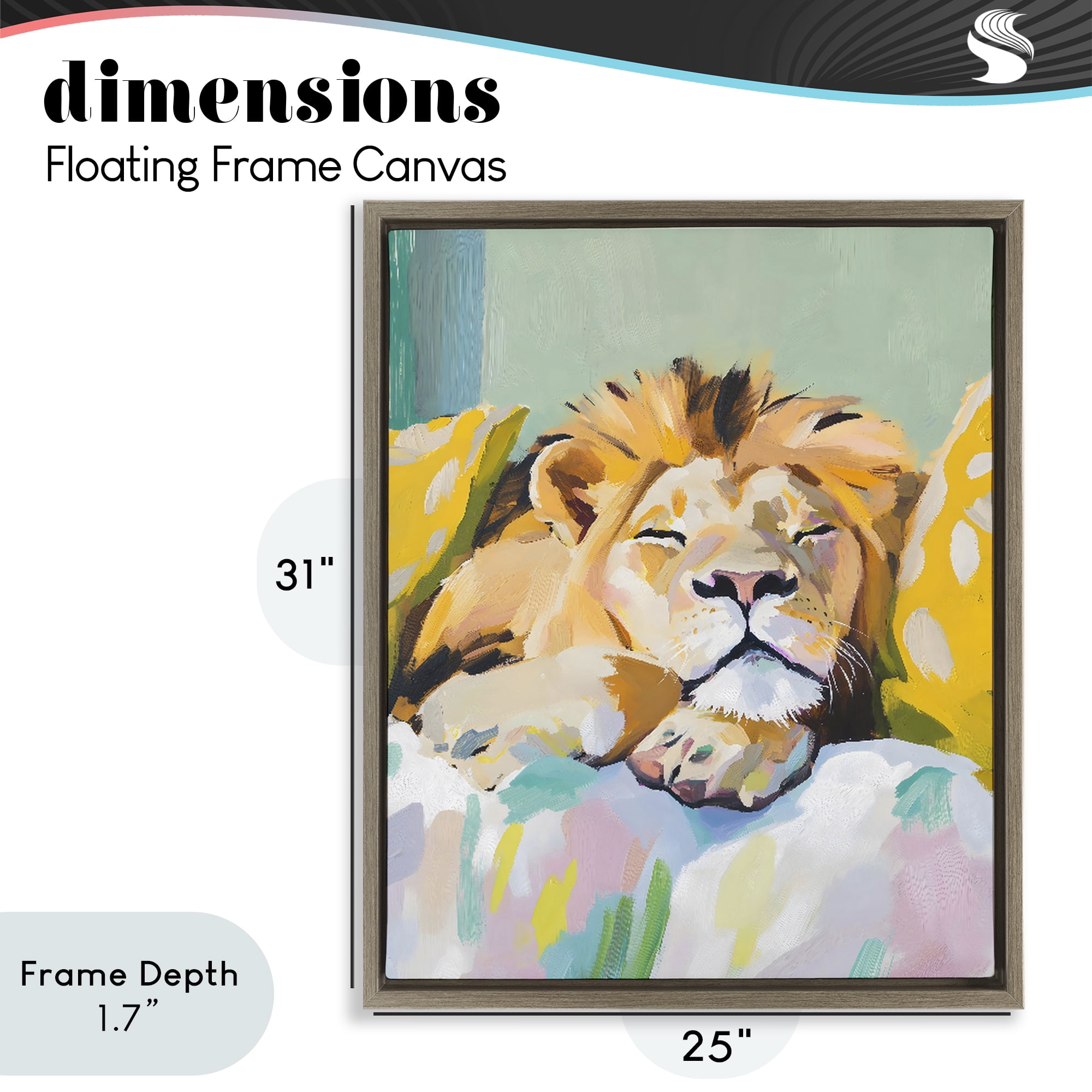 Stupell Industries Sleeping Lion on Pastel Pillows Brown Framed Floater Canvas Wall Art, design by The Prints Vibe