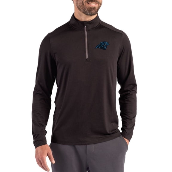Men's Cutter & Buck Black Carolina Panthers Coastline Epic Comfort Recycled Quarter-Zip Pullover
