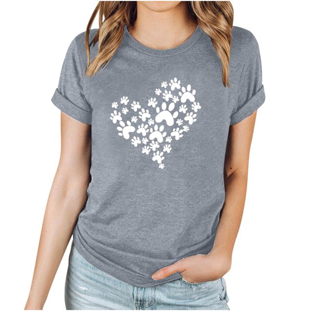 Puntoco Camiseta informal de manga corta con cuello redondo y estampado a la moda para mujer