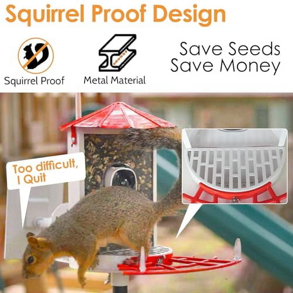 Birdkiss Smart Bird Feeder with Camera, Metal Squirrel Proof Bird Watching Cameras with AI Identification & Solar Panels, Gifts for Bird Lovers, Red
