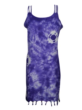 Mogul Womens Blue Tie Dye Shift Dress Tassel Down Holiday Beach Fashion Dresses L