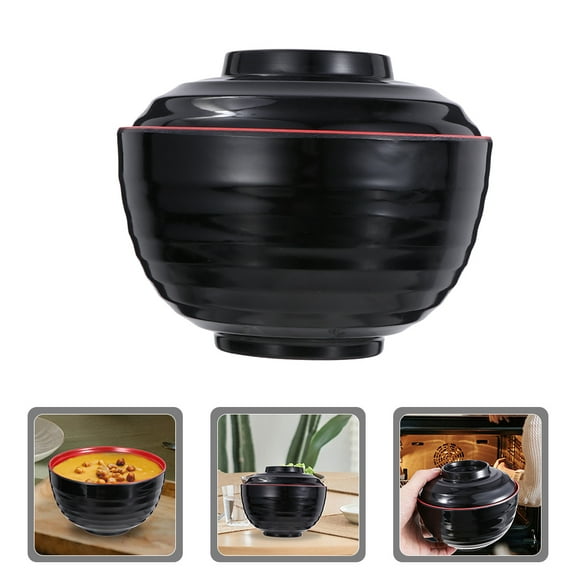 WHAMVOX  Chinese Soup Bowl Japanese Ramen Microwavable Serving Big Bowls Black