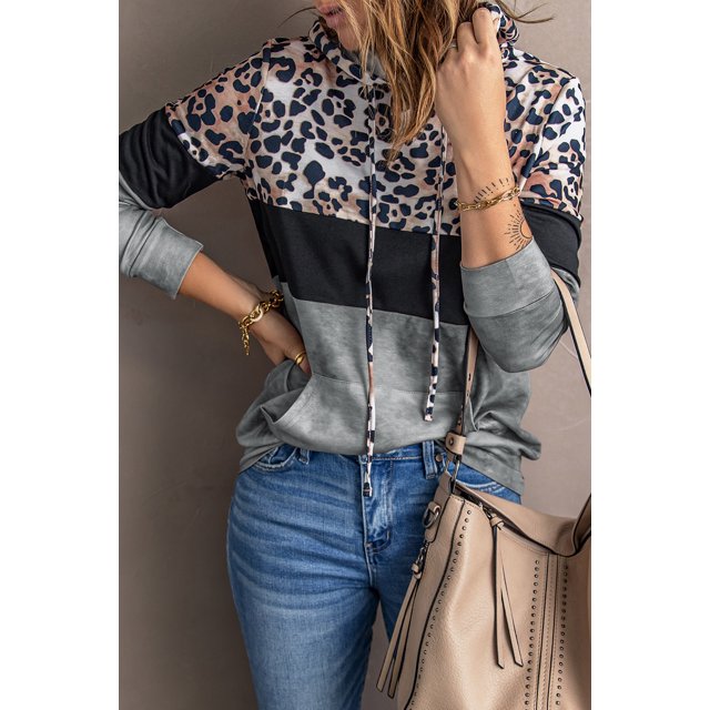 ABPHQTO Sudadera Con Capucha De Mujer Leopardo Gris Tie Dye Colorblock