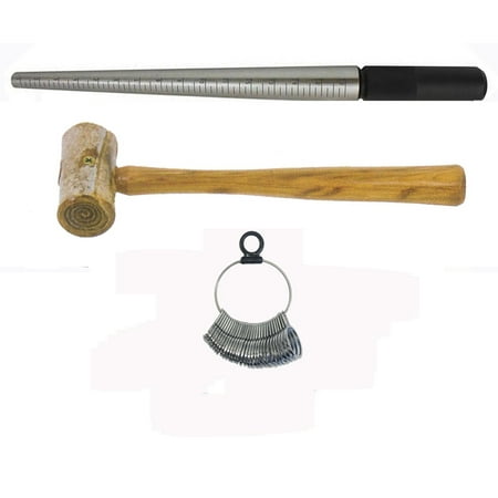 - JSP METAL FINGER GAUGE+STEEL RING MANDREL +RAWHIDE MALLET