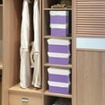 thumbnail image 6 of Small 8 Quart Linen Fabric Foldable Storage Bin Cube Organizer Basket with Lid & Handles, Collapsible Decorative Box Container for Home, Dorm, Closet, Purple & White, 10"x8"x6", 6-Pack, 6 of 15