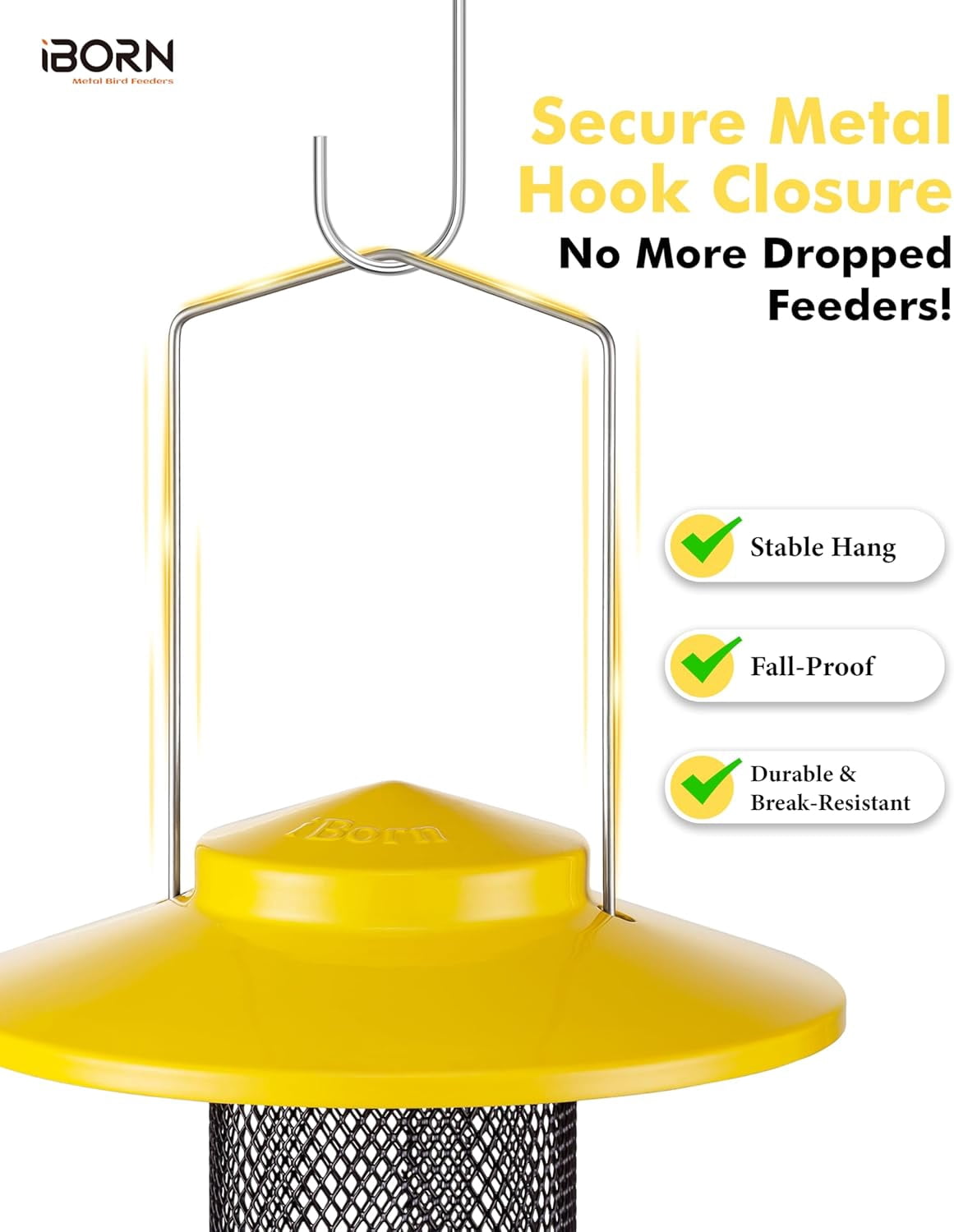 Finch Feeders for Outside,Thistle Bird Feeders for Outdoors Hanging,Nyjer Seed Feeder,Metal Mesh Tube Bird Feeder 13.5 Inch with 17cm Weatherproof Large Roof and Tray,2 LB Capacity,Yellow