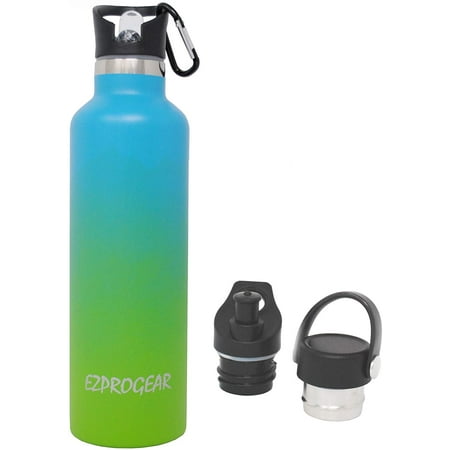 

Ezprogear 25 oz Stainless Steel Water Bottle Double Wall Vacuum Insulated with Straw (Sapphire/Green)