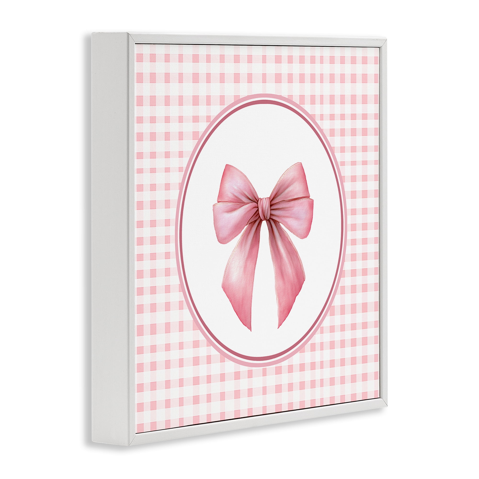 Stupell Industries Pink Bow with Circular Gingham White Framed Giclee Art, design by Christine Simpson Art