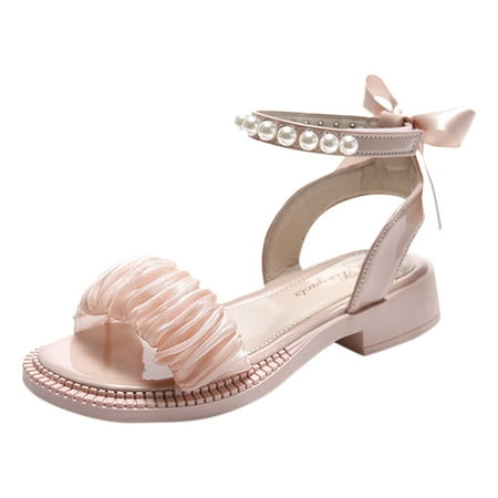 Kureaily Girls Sandals Kids Open Toe Ankle Strap Dress Shoes Wedding Party For Toddler Kids Princess Shoes 5.5-6 Years