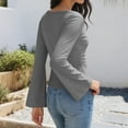thumbnail image 3 of Uootdi Cropped Long Sleeve Shirts for Women Boat Neck Bell Sleeve Stretchy Slim Fit Going Out Tops Lightweight Plain Pullover Basic Y2K Tops Gift, 3 of 6