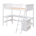thumbnail image 3 of paproos Wood Loft Bed with Trundle, Heavy Duty Loft Bed Frame with Shelves and Desk, Loft Bed No Box Spring Needed (White), 3 of 10