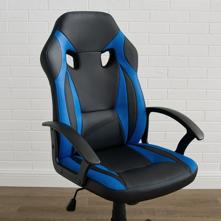 Linon Braxton Faux Leather High Back Gaming Chair with Swivel and Adjustable Height 300 lb. Weight Capacity Blue Walmart