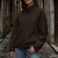thumbnail image 6 of Womens Fleece Jacket Solid Color Full Zip Stand Collar Warm Winter Coat with Zipper Pockets, 6 of 9