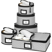 China Storage Containers 5-Piece Set Moving Boxes for Dinnerware, Glasses, Plates, Mugs and Saucers Sturdy Quilted Microfiber Dish Organizer with Dividers for Seasonal Storage - Holds Set of 12