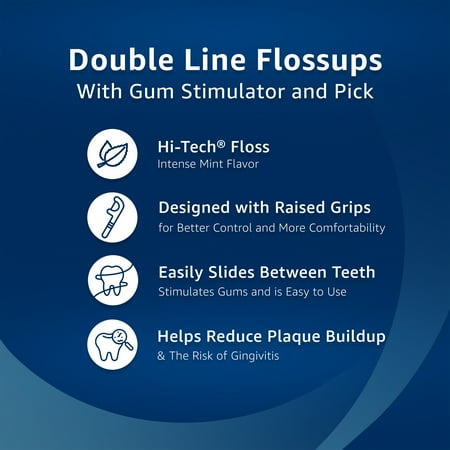 Equate Double Line Mint Floss Picks, Dental Flossers with Gum Stimulator and Pick, Hi-Tech Floss, Stimulates Gums, 75 Ct