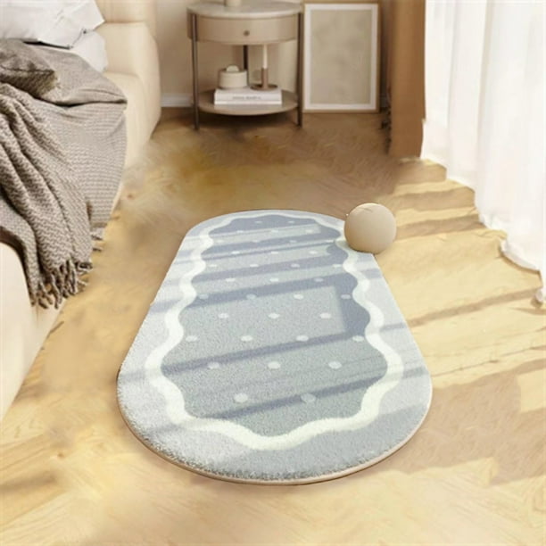 Soft Shaggy Bedroom Rug | Oval Area Carpet High Pile | Non-Slip Modern Polyester Velvet | Gray Pink | 16x32in | Plush Living Room Runner | Minimalist Home Décor | 1 Pack