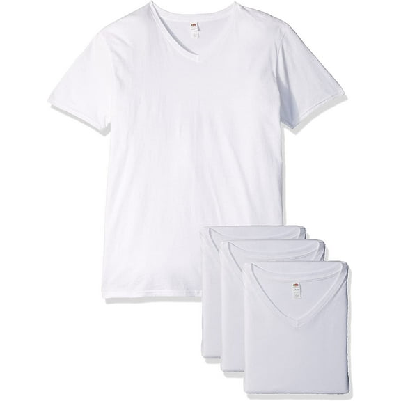 Fruit of the Loom Men's Assorted Colors V-Neck Short Sleeve Tee, White, 4 Pack, Small