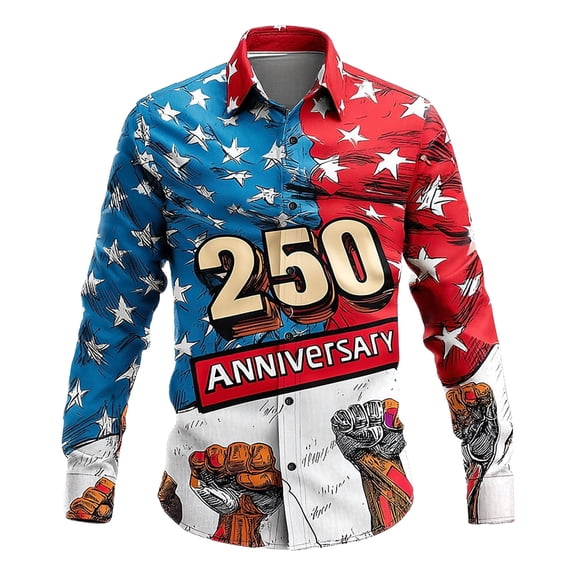 IWRICH Us Independence Day Long Sleeve Shirts for Men American Flag Polo Shirts Printed Casual Fashion Tees 06-Blue XL