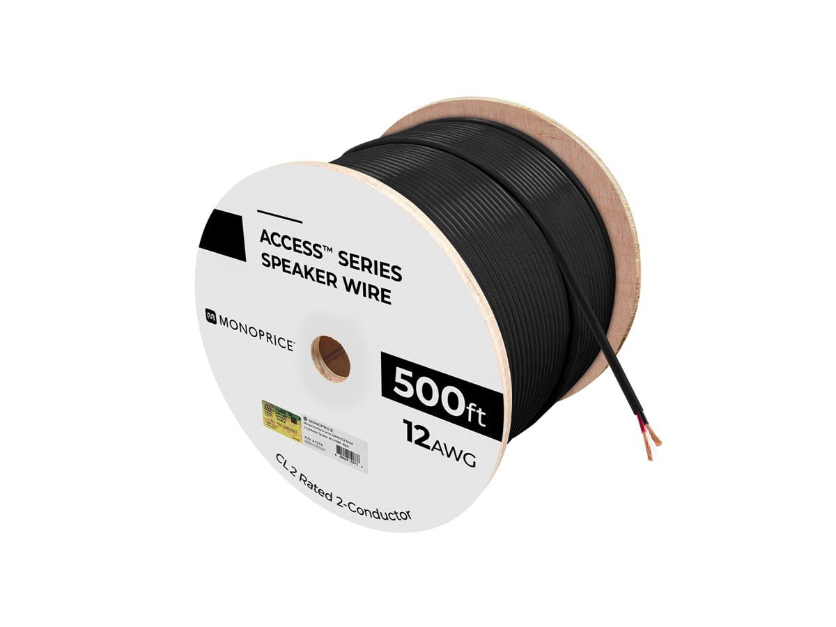 Monoprice Speaker Wire, CL2 Rated, 2-Conductor, 12AWG, 500ft, Black